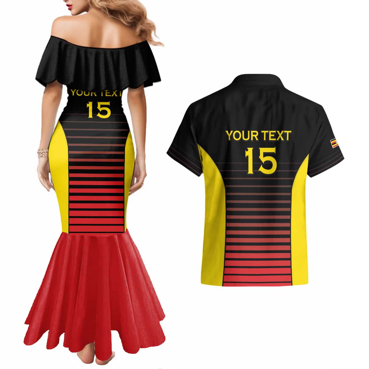 Uganda Rugby Custom Couples Matching Mermaid Dress and Hawaiian Shirt Go Cranes