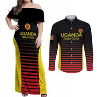 Uganda Rugby Custom Couples Matching Off Shoulder Maxi Dress and Long Sleeve Button Shirt Go Cranes