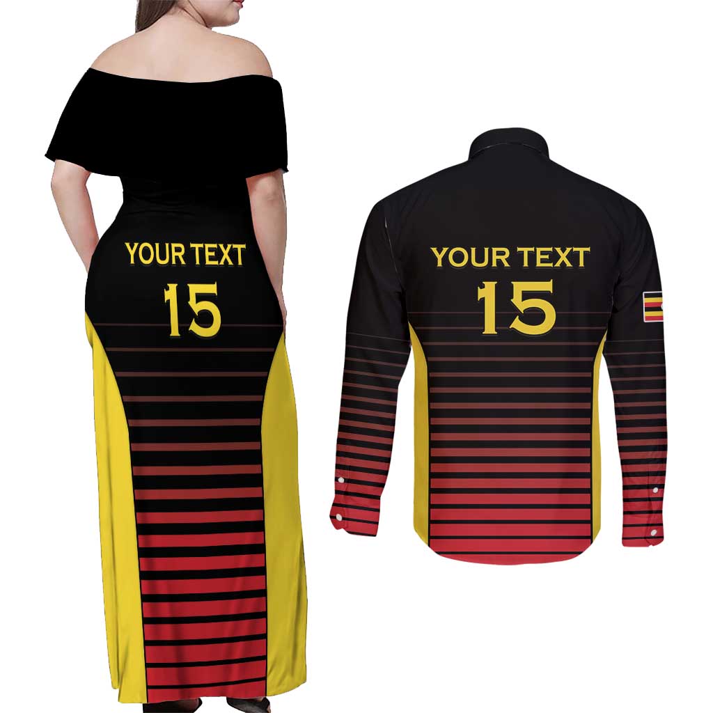Uganda Rugby Custom Couples Matching Off Shoulder Maxi Dress and Long Sleeve Button Shirt Go Cranes