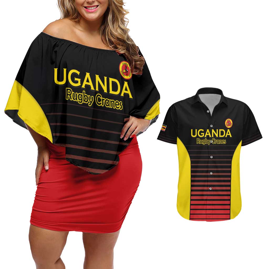 Uganda Rugby Custom Couples Matching Off Shoulder Short Dress and Hawaiian Shirt Go Cranes