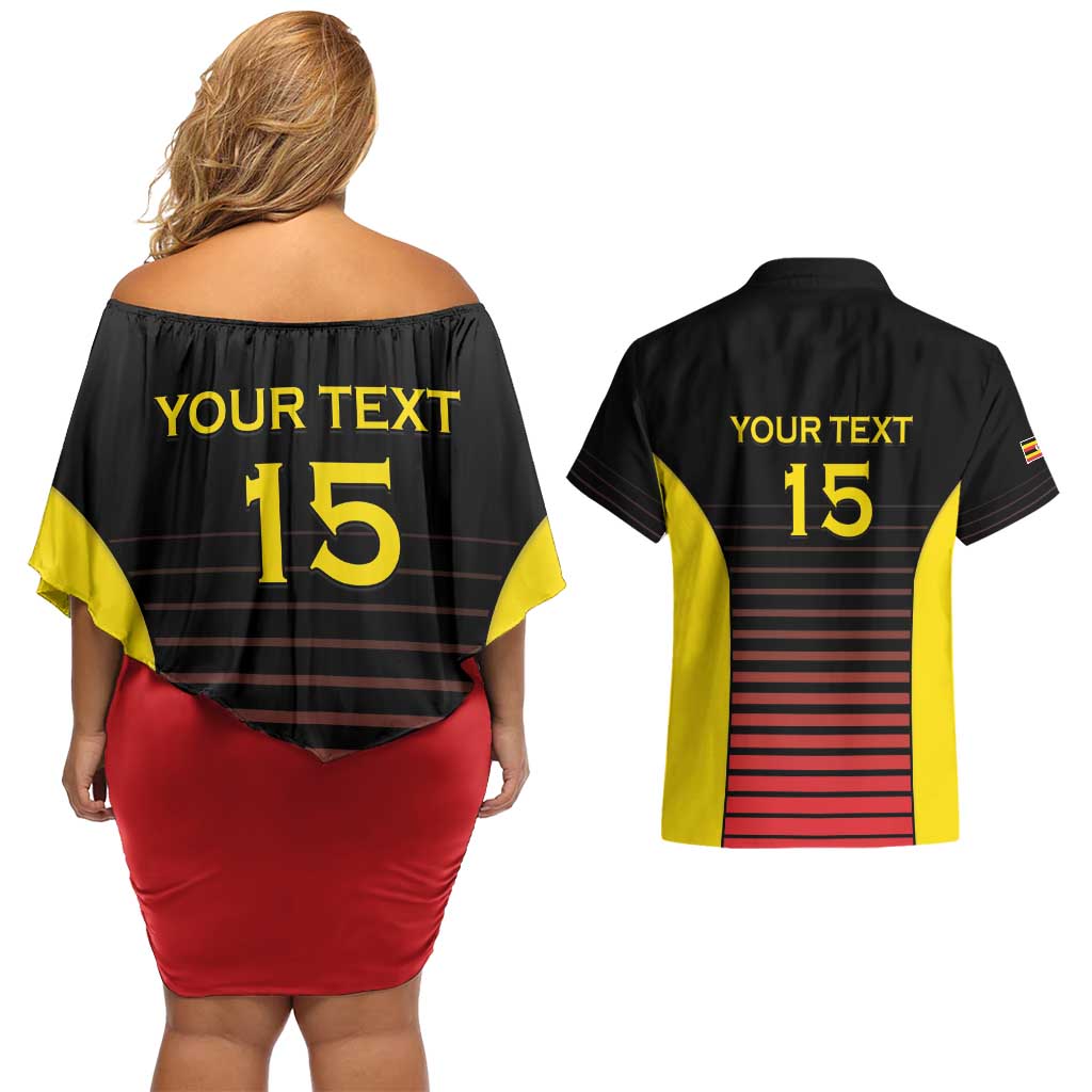 Uganda Rugby Custom Couples Matching Off Shoulder Short Dress and Hawaiian Shirt Go Cranes