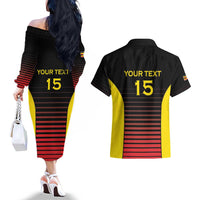 Uganda Rugby Custom Couples Matching Off The Shoulder Long Sleeve Dress and Hawaiian Shirt Go Cranes