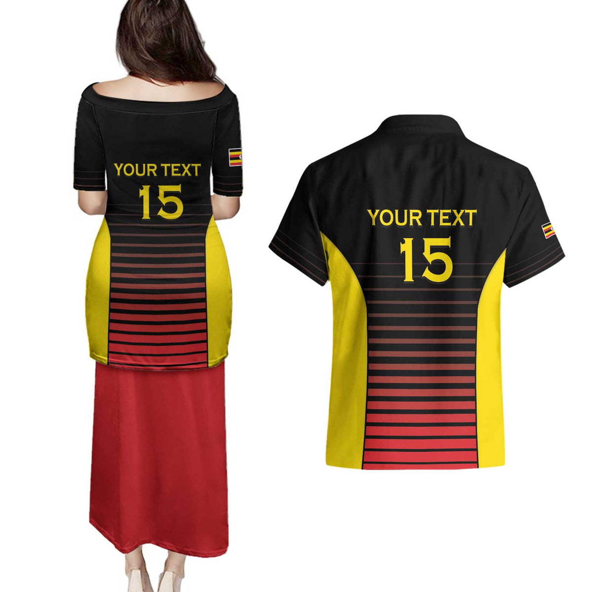 Uganda Rugby Custom Couples Matching Puletasi and Hawaiian Shirt Go Cranes