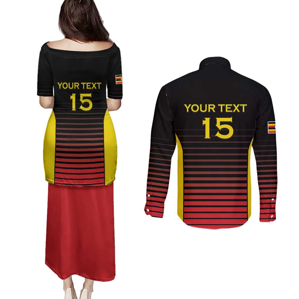 Uganda Rugby Custom Couples Matching Puletasi and Long Sleeve Button Shirt Go Cranes