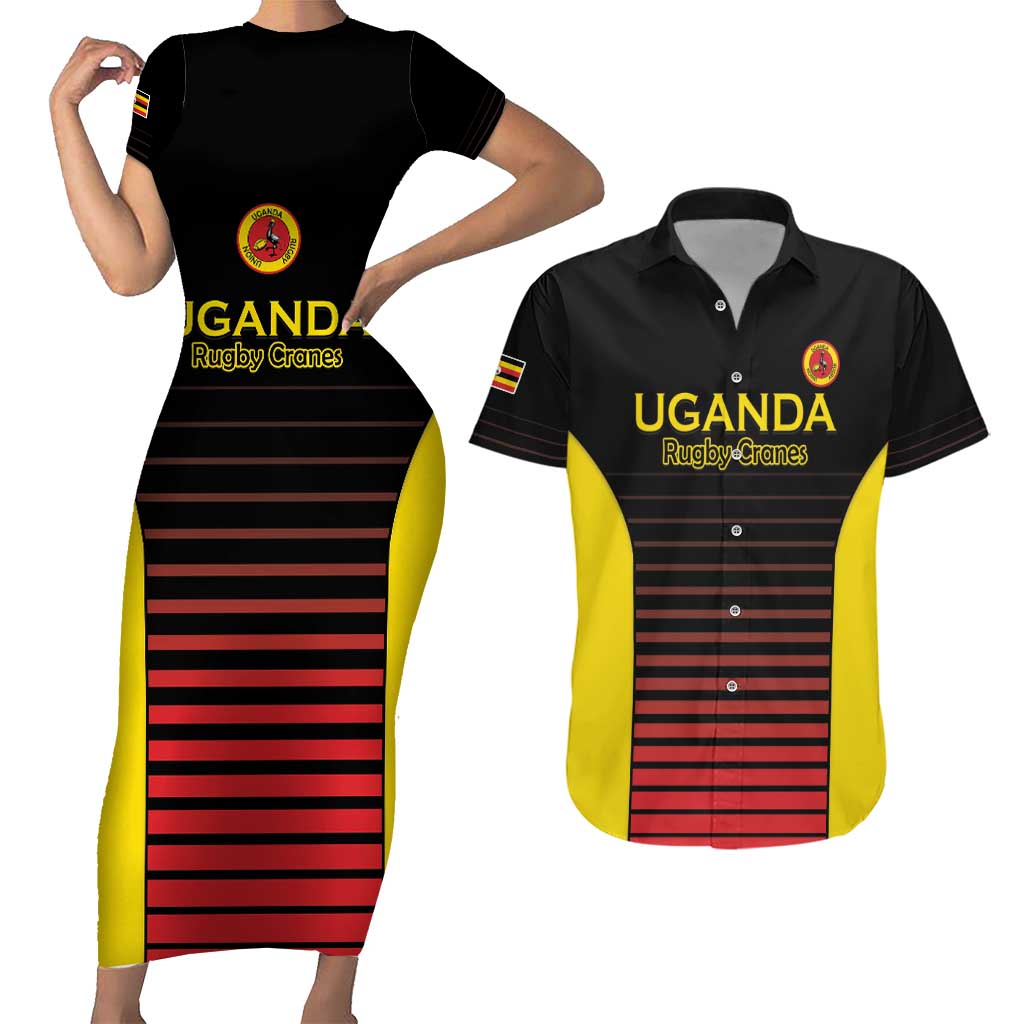 Uganda Rugby Custom Couples Matching Short Sleeve Bodycon Dress and Hawaiian Shirt Go Cranes