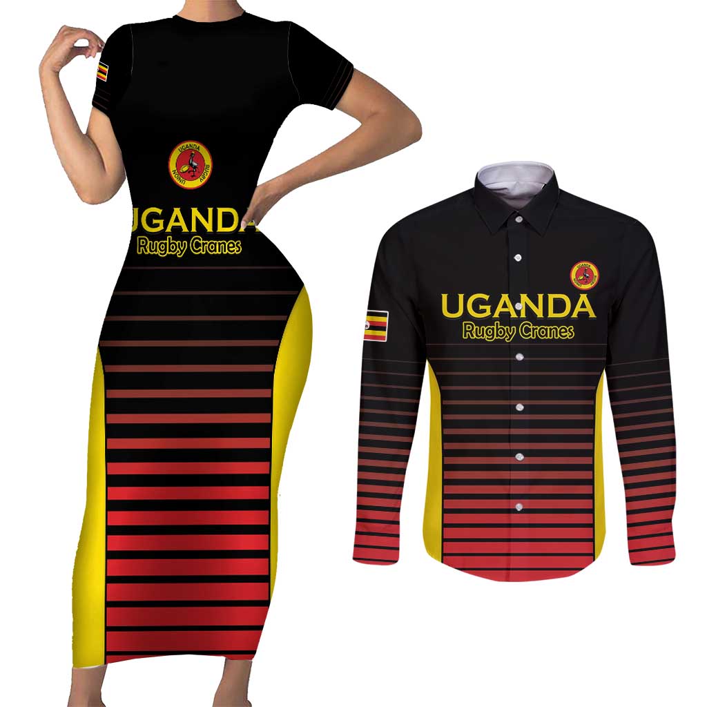 Uganda Rugby Custom Couples Matching Short Sleeve Bodycon Dress and Long Sleeve Button Shirt Go Cranes