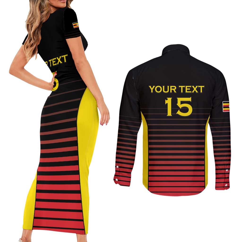 Uganda Rugby Custom Couples Matching Short Sleeve Bodycon Dress and Long Sleeve Button Shirt Go Cranes