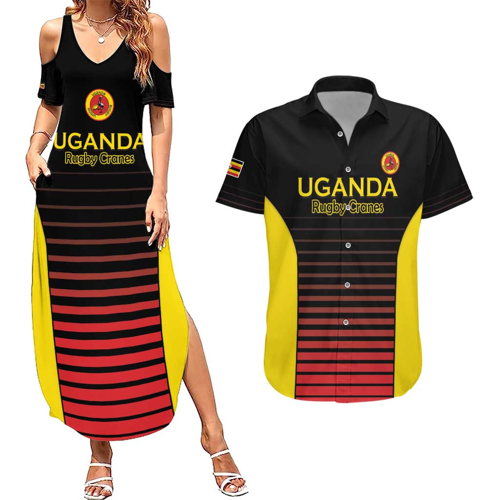 Uganda Rugby Custom Couples Matching Summer Maxi Dress and Hawaiian Shirt Go Cranes