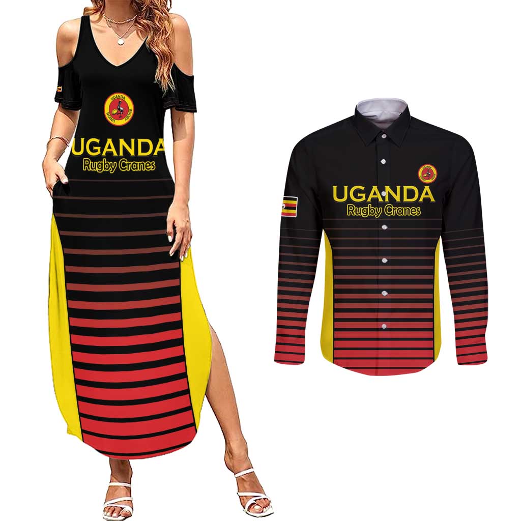 Uganda Rugby Custom Couples Matching Summer Maxi Dress and Long Sleeve Button Shirt Go Cranes