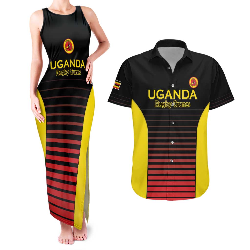 Uganda Rugby Custom Couples Matching Tank Maxi Dress and Hawaiian Shirt Go Cranes