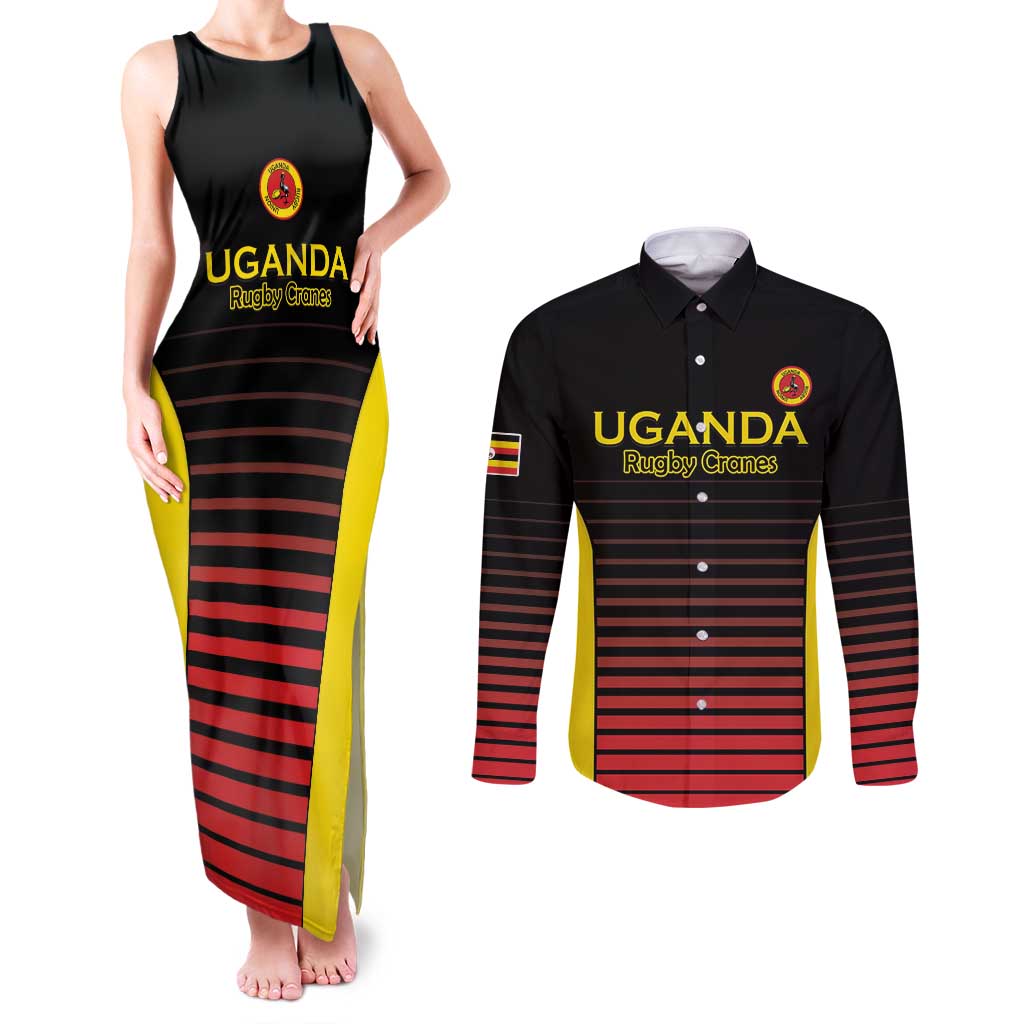 Uganda Rugby Custom Couples Matching Tank Maxi Dress and Long Sleeve Button Shirt Go Cranes