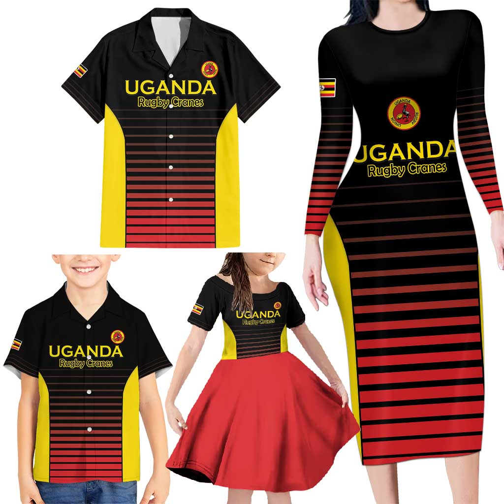 Uganda Rugby Custom Family Matching Long Sleeve Bodycon Dress and Hawaiian Shirt Go Cranes