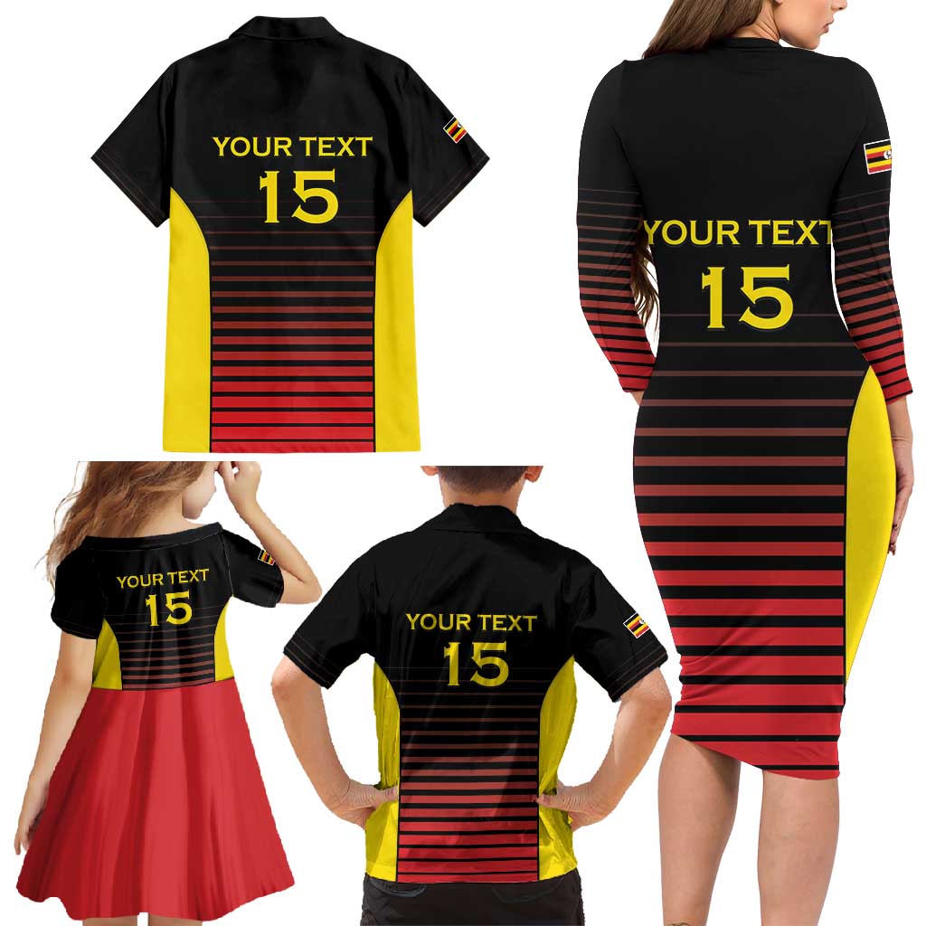 Uganda Rugby Custom Family Matching Long Sleeve Bodycon Dress and Hawaiian Shirt Go Cranes