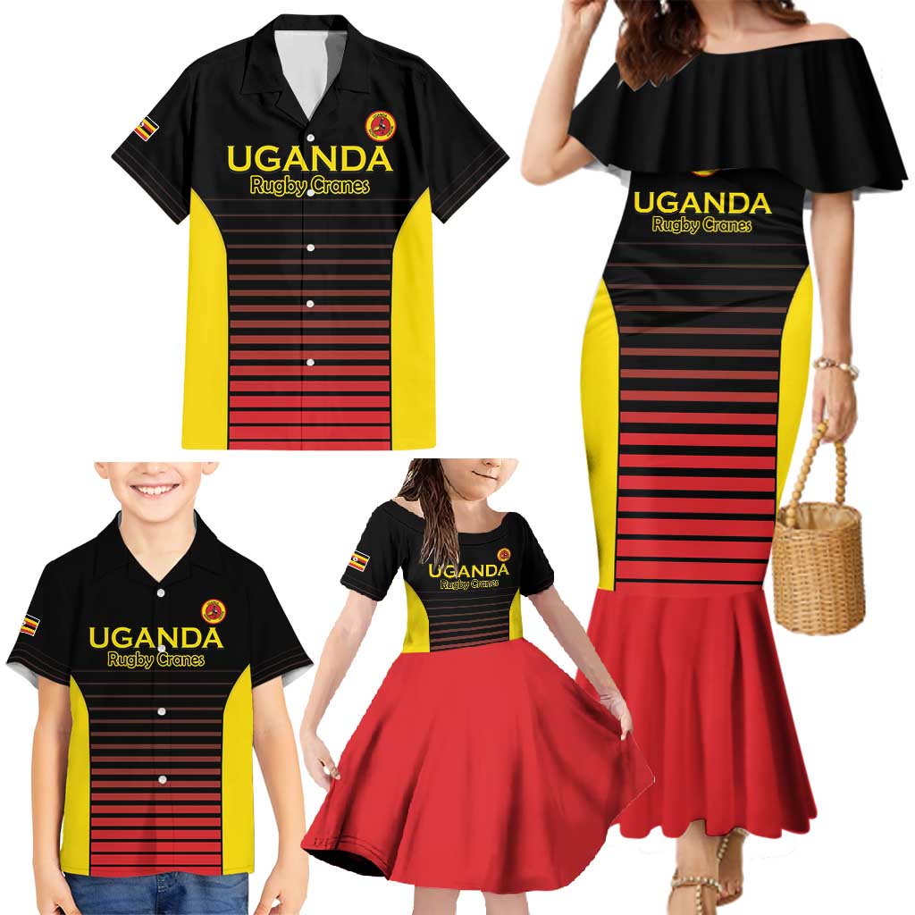 Uganda Rugby Custom Family Matching Mermaid Dress and Hawaiian Shirt Go Cranes