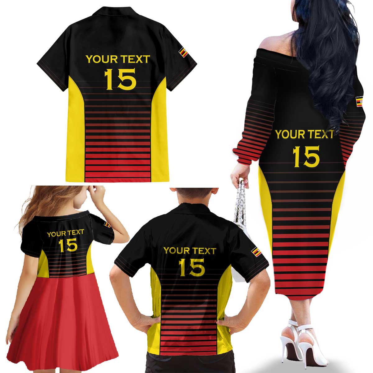 Uganda Rugby Custom Family Matching Off The Shoulder Long Sleeve Dress and Hawaiian Shirt Go Cranes