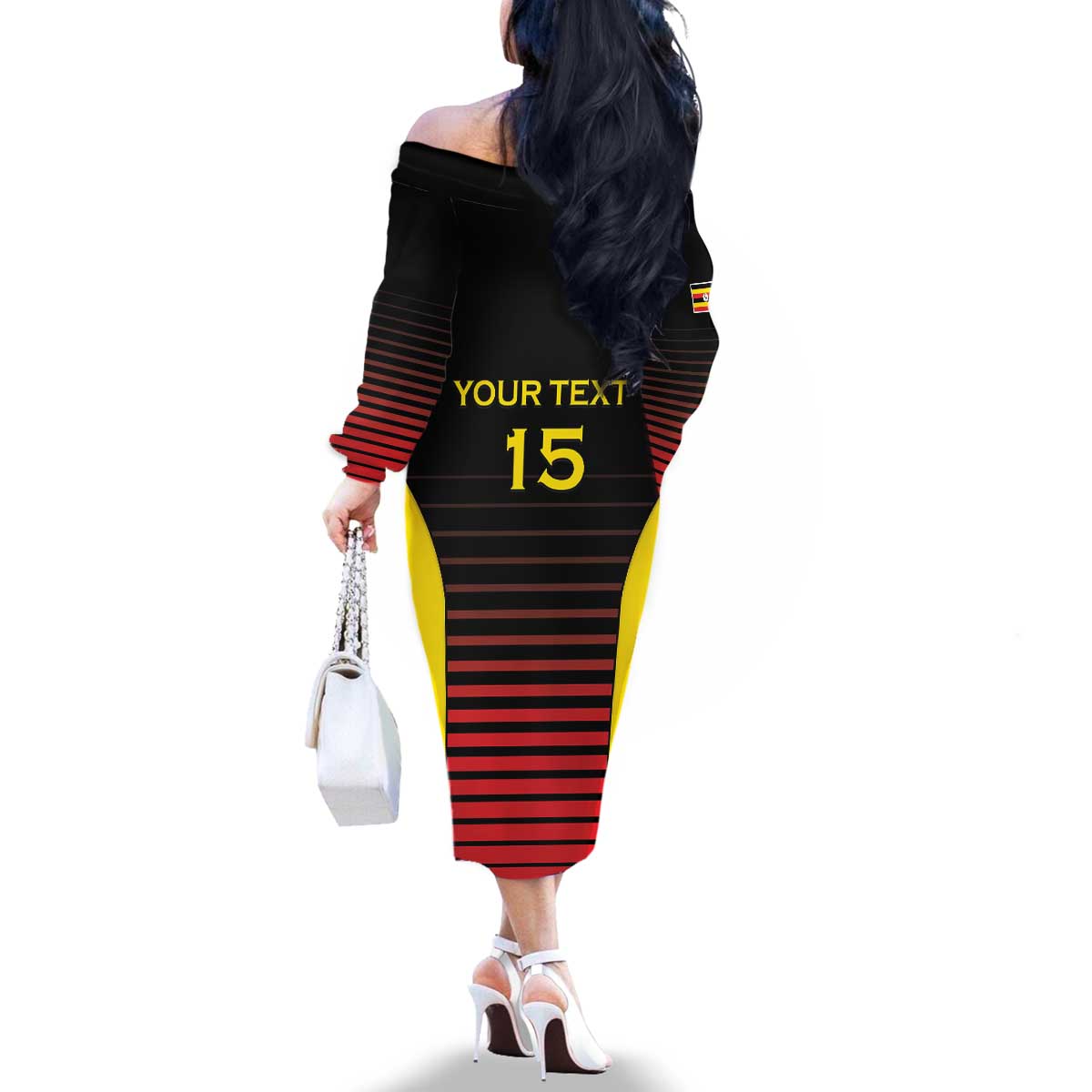 Uganda Rugby Custom Family Matching Off The Shoulder Long Sleeve Dress and Hawaiian Shirt Go Cranes