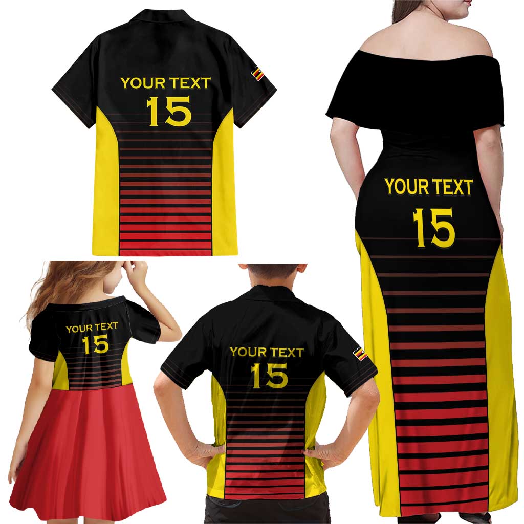 Uganda Rugby Custom Family Matching Off Shoulder Maxi Dress and Hawaiian Shirt Go Cranes