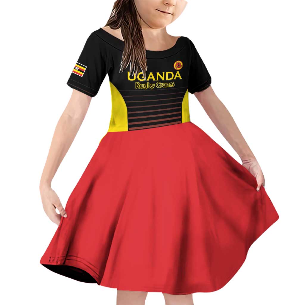 Uganda Rugby Custom Family Matching Off Shoulder Short Dress and Hawaiian Shirt Go Cranes