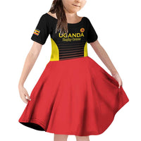Uganda Rugby Custom Family Matching Off Shoulder Short Dress and Hawaiian Shirt Go Cranes