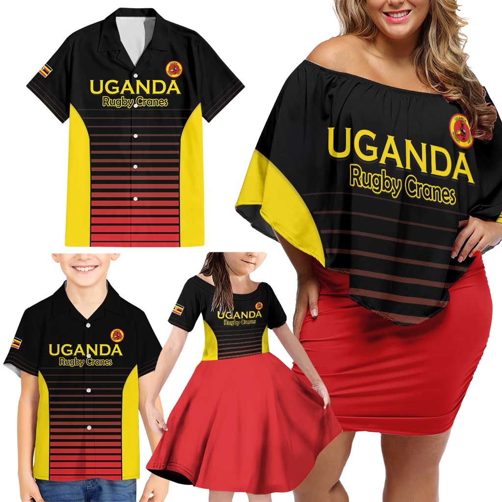 Uganda Rugby Custom Family Matching Off Shoulder Short Dress and Hawaiian Shirt Go Cranes
