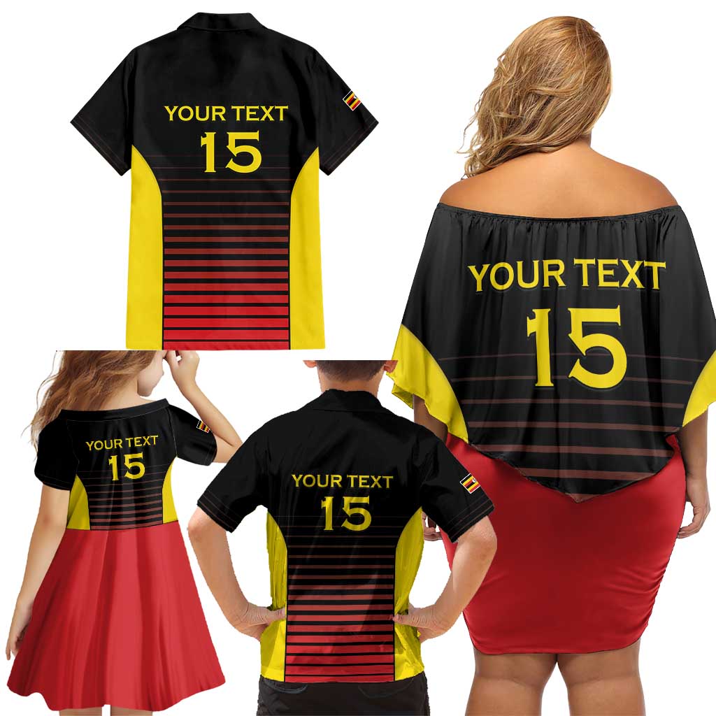 Uganda Rugby Custom Family Matching Off Shoulder Short Dress and Hawaiian Shirt Go Cranes