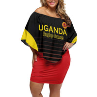 Uganda Rugby Custom Family Matching Off Shoulder Short Dress and Hawaiian Shirt Go Cranes