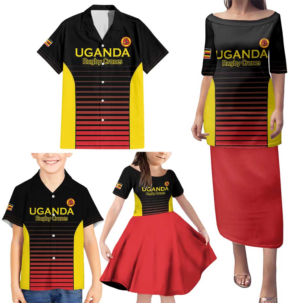 Uganda Rugby Custom Family Matching Puletasi and Hawaiian Shirt Go Cranes