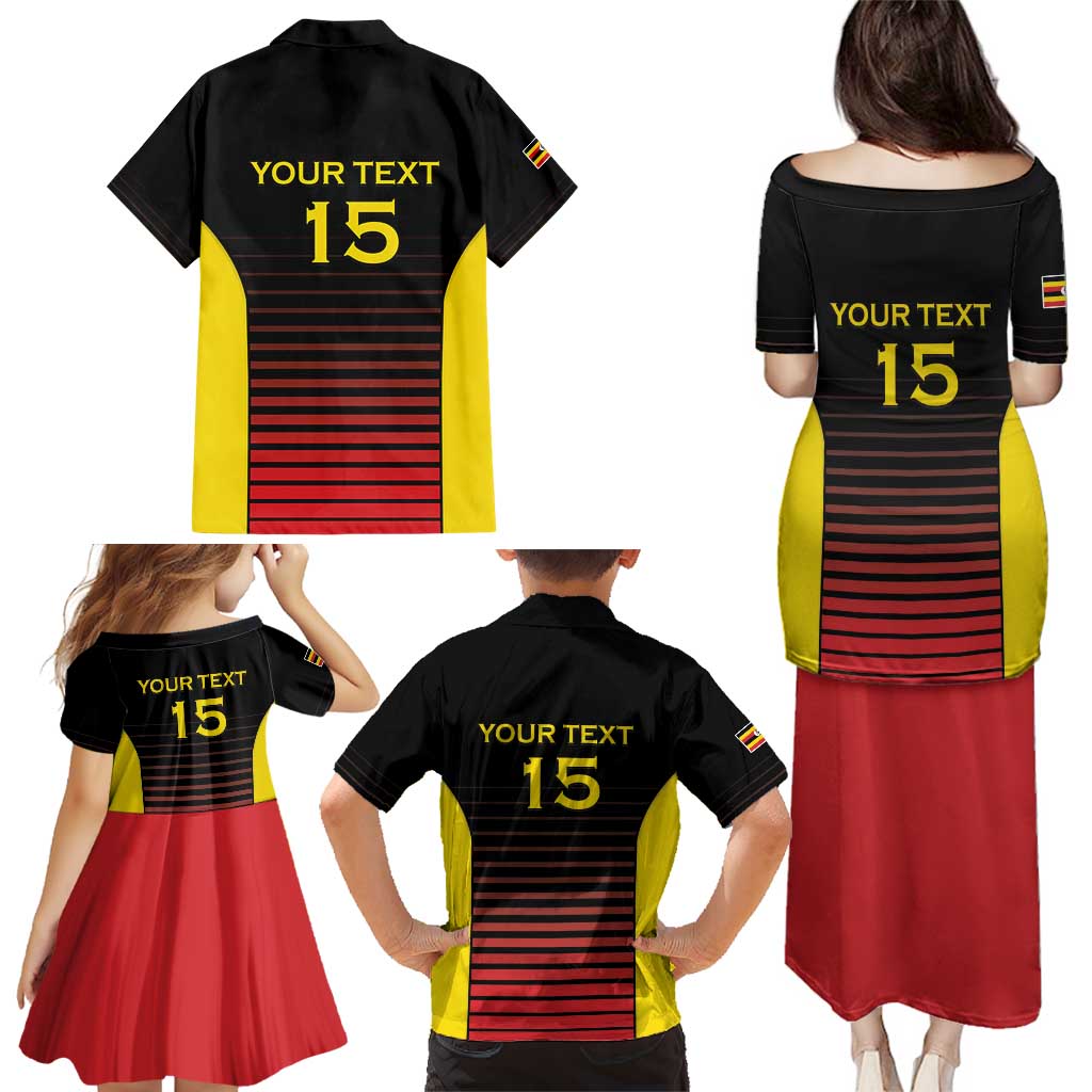 Uganda Rugby Custom Family Matching Puletasi and Hawaiian Shirt Go Cranes