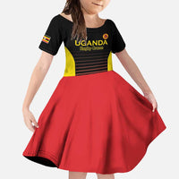 Uganda Rugby Custom Family Matching Short Sleeve Bodycon Dress and Hawaiian Shirt Go Cranes