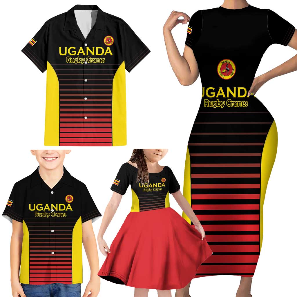 Uganda Rugby Custom Family Matching Short Sleeve Bodycon Dress and Hawaiian Shirt Go Cranes