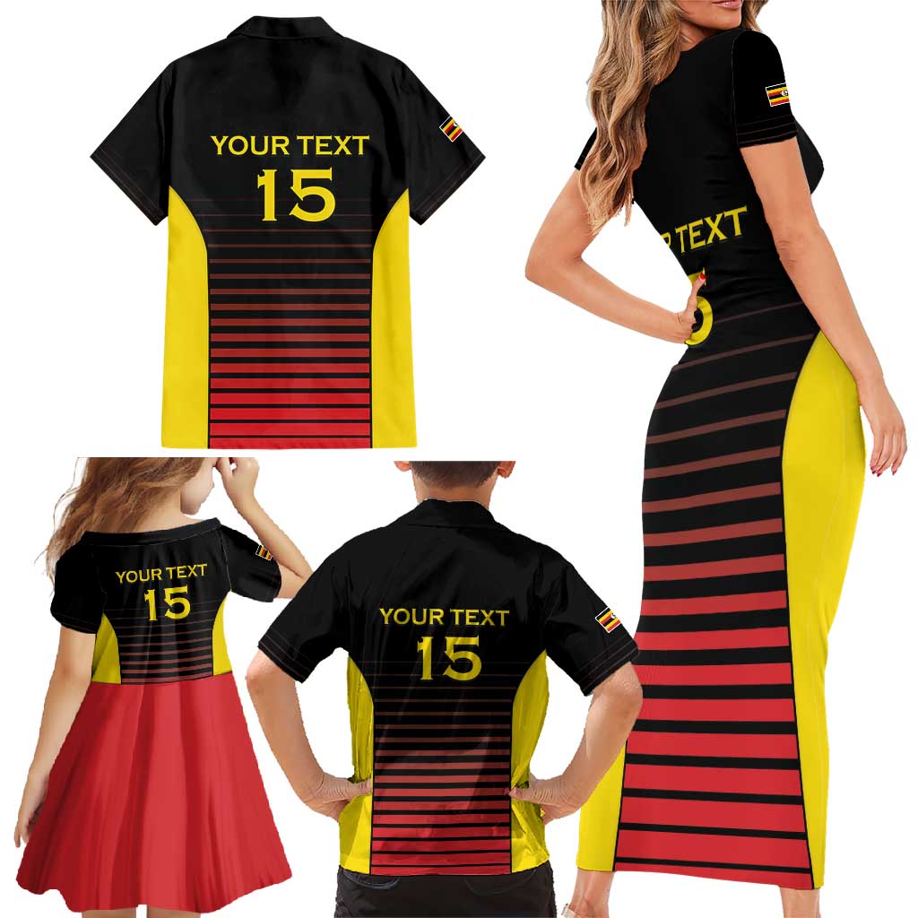 Uganda Rugby Custom Family Matching Short Sleeve Bodycon Dress and Hawaiian Shirt Go Cranes