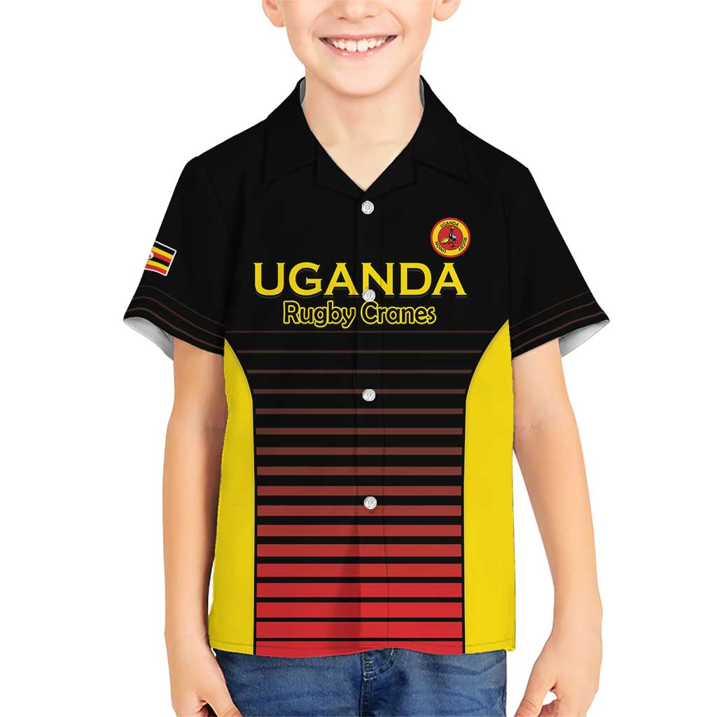 Uganda Rugby Custom Family Matching Short Sleeve Bodycon Dress and Hawaiian Shirt Go Cranes