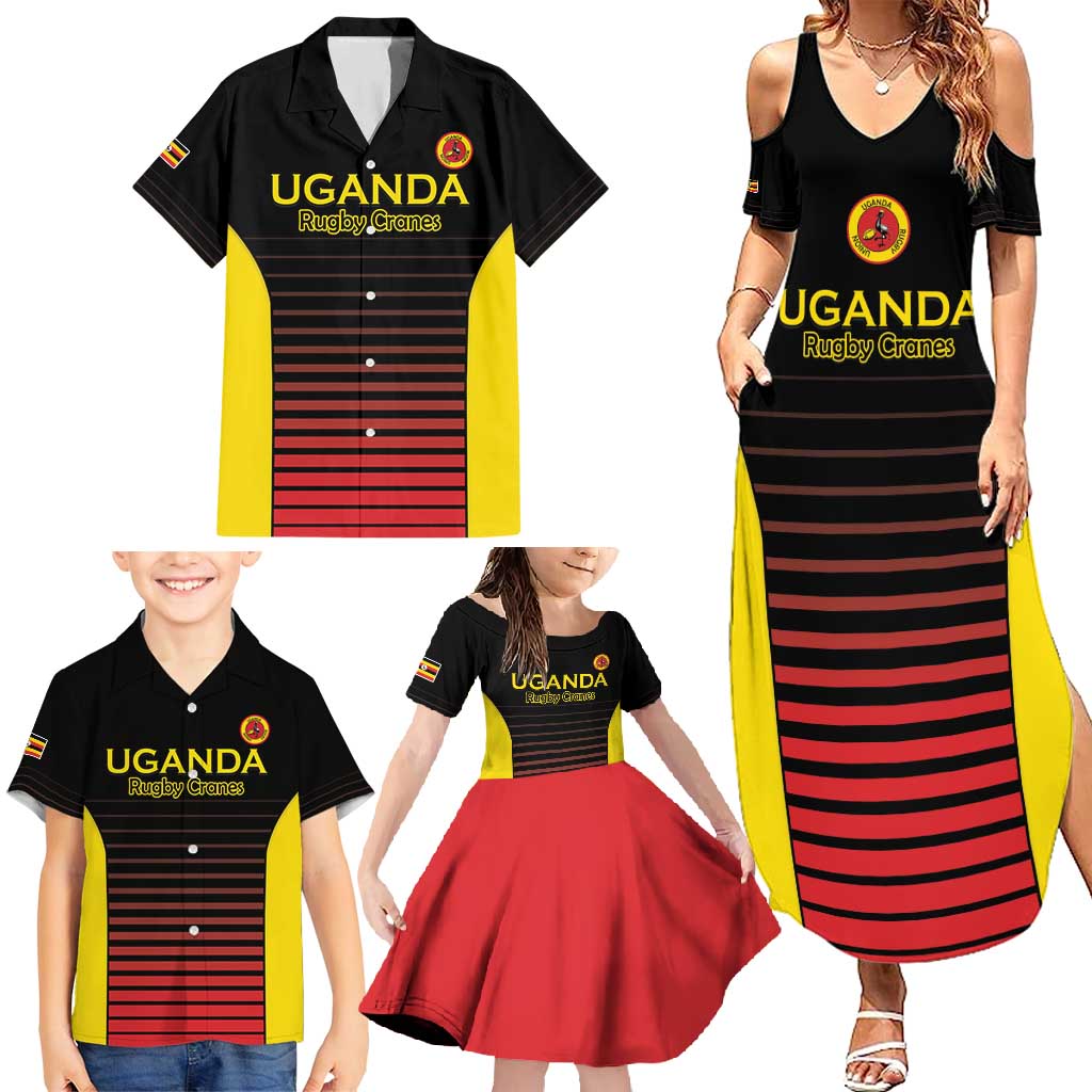 Uganda Rugby Custom Family Matching Summer Maxi Dress and Hawaiian Shirt Go Cranes