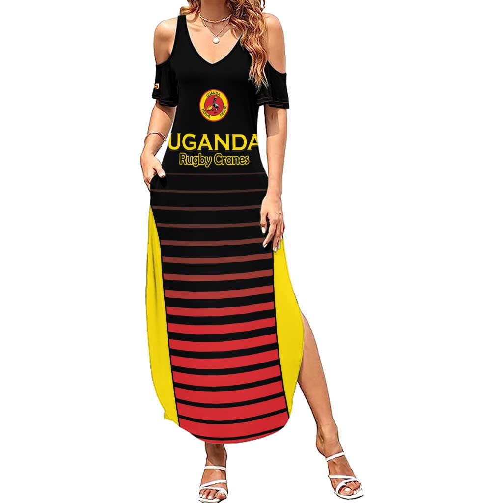 Uganda Rugby Custom Family Matching Summer Maxi Dress and Hawaiian Shirt Go Cranes