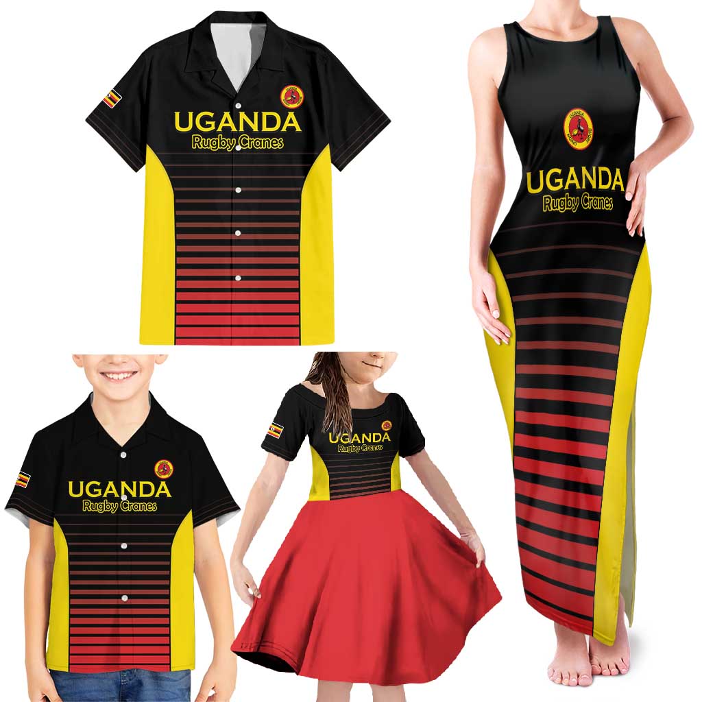 Uganda Rugby Custom Family Matching Tank Maxi Dress and Hawaiian Shirt Go Cranes