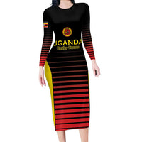 Uganda Rugby Custom Long Sleeve Bodycon Dress Go Cranes
