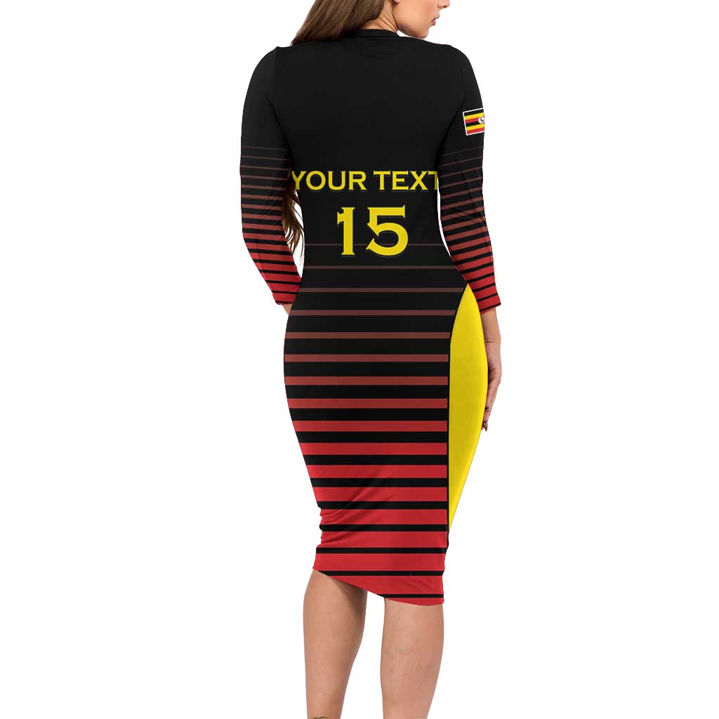 Uganda Rugby Custom Long Sleeve Bodycon Dress Go Cranes