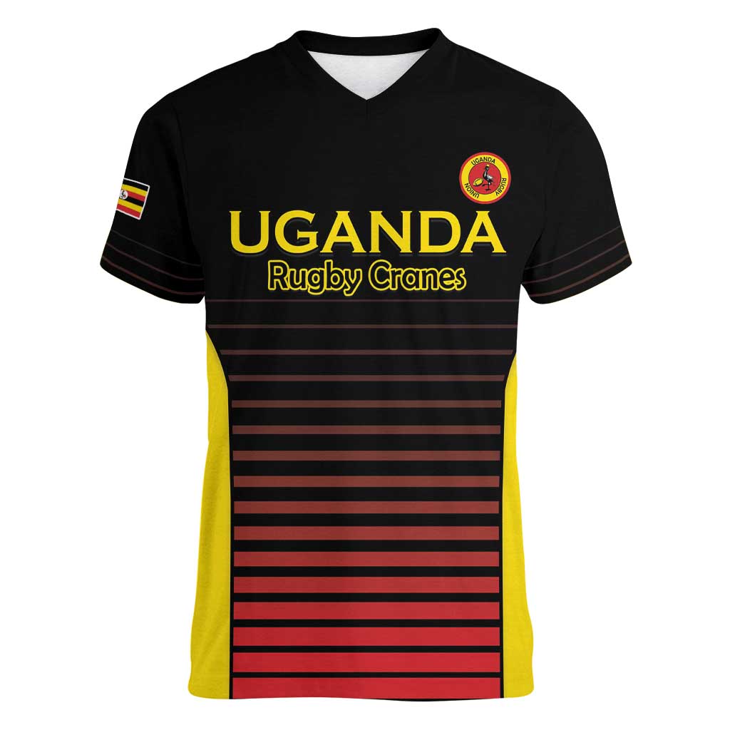 Uganda Rugby Custom Women V-Neck T-Shirt Go Cranes