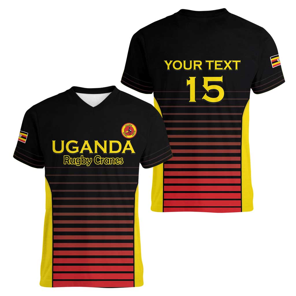 Uganda Rugby Custom Women V-Neck T-Shirt Go Cranes