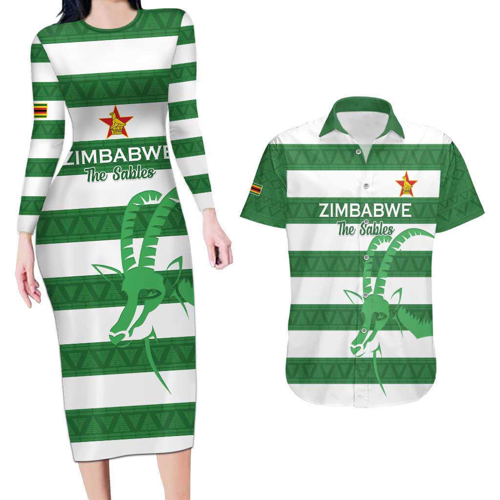 Zimbabwe Rugby Custom Couples Matching Long Sleeve Bodycon Dress and Hawaiian Shirt Go Sables Go