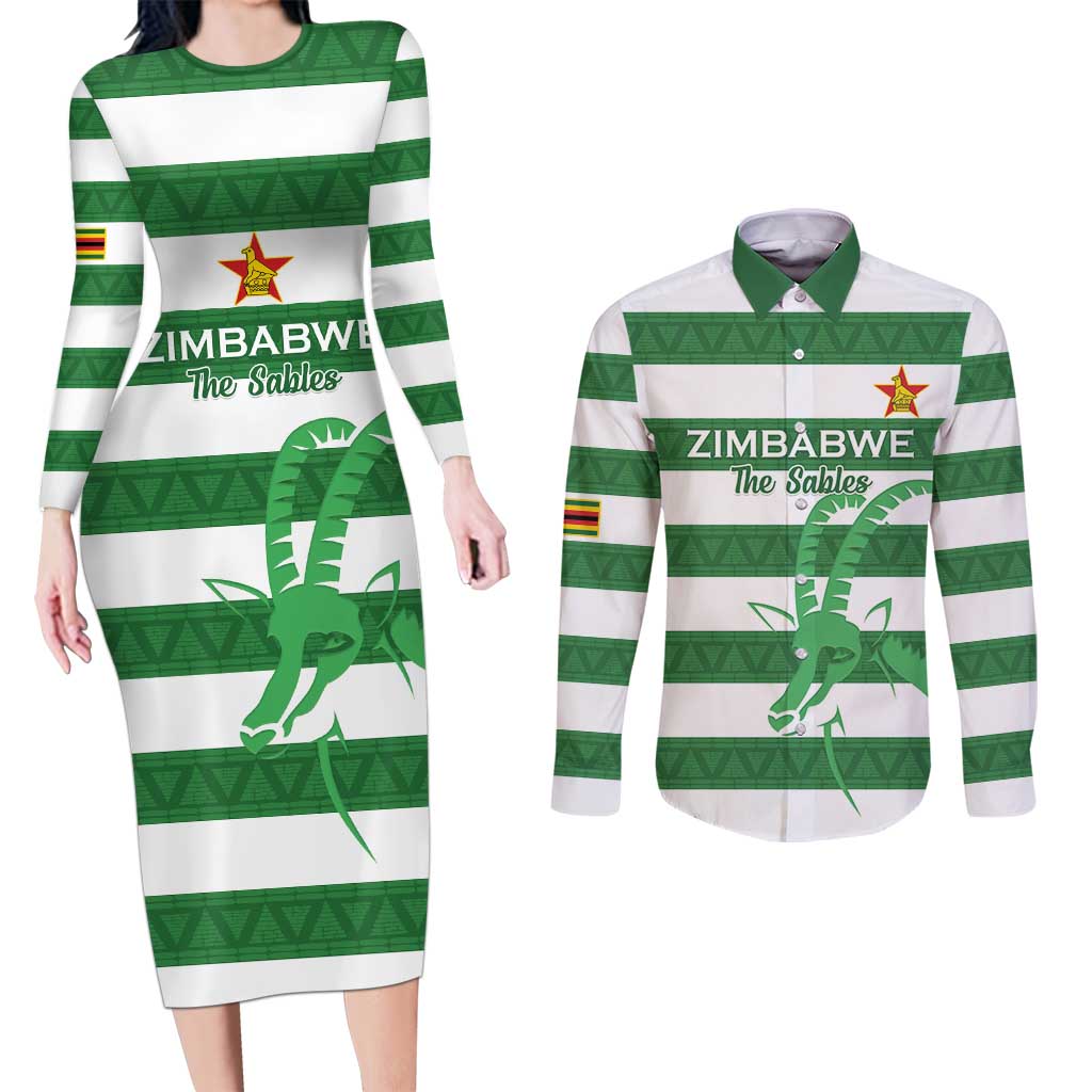 Zimbabwe Rugby Custom Couples Matching Long Sleeve Bodycon Dress and Long Sleeve Button Shirt Go Sables Go