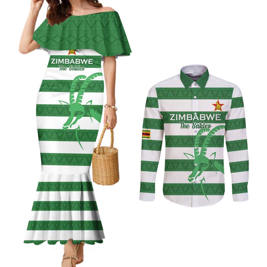 Zimbabwe Rugby Custom Couples Matching Mermaid Dress and Long Sleeve Button Shirt Go Sables Go