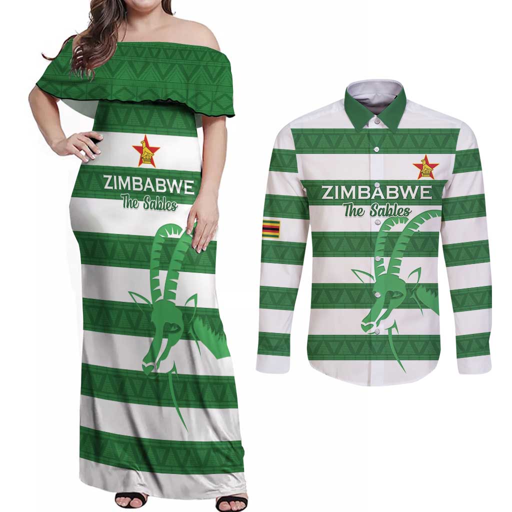 Zimbabwe Rugby Custom Couples Matching Off Shoulder Maxi Dress and Long Sleeve Button Shirt Go Sables Go