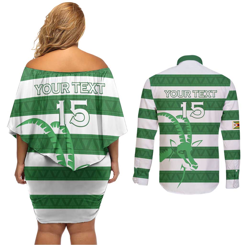 Zimbabwe Rugby Custom Couples Matching Off Shoulder Short Dress and Long Sleeve Button Shirt Go Sables Go