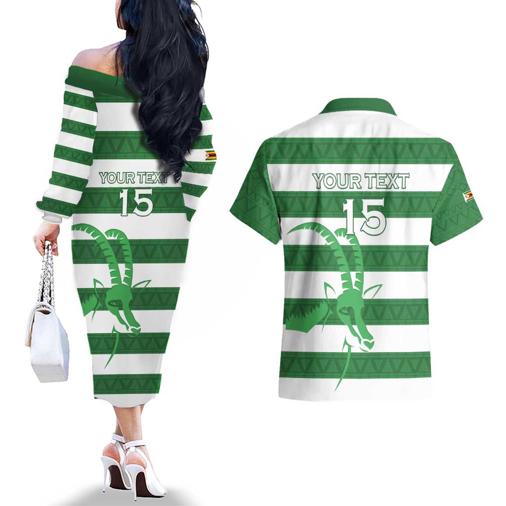 Zimbabwe Rugby Custom Couples Matching Off The Shoulder Long Sleeve Dress and Hawaiian Shirt Go Sables Go