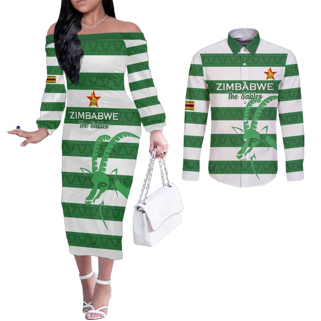 Zimbabwe Rugby Custom Couples Matching Off The Shoulder Long Sleeve Dress and Long Sleeve Button Shirt Go Sables Go