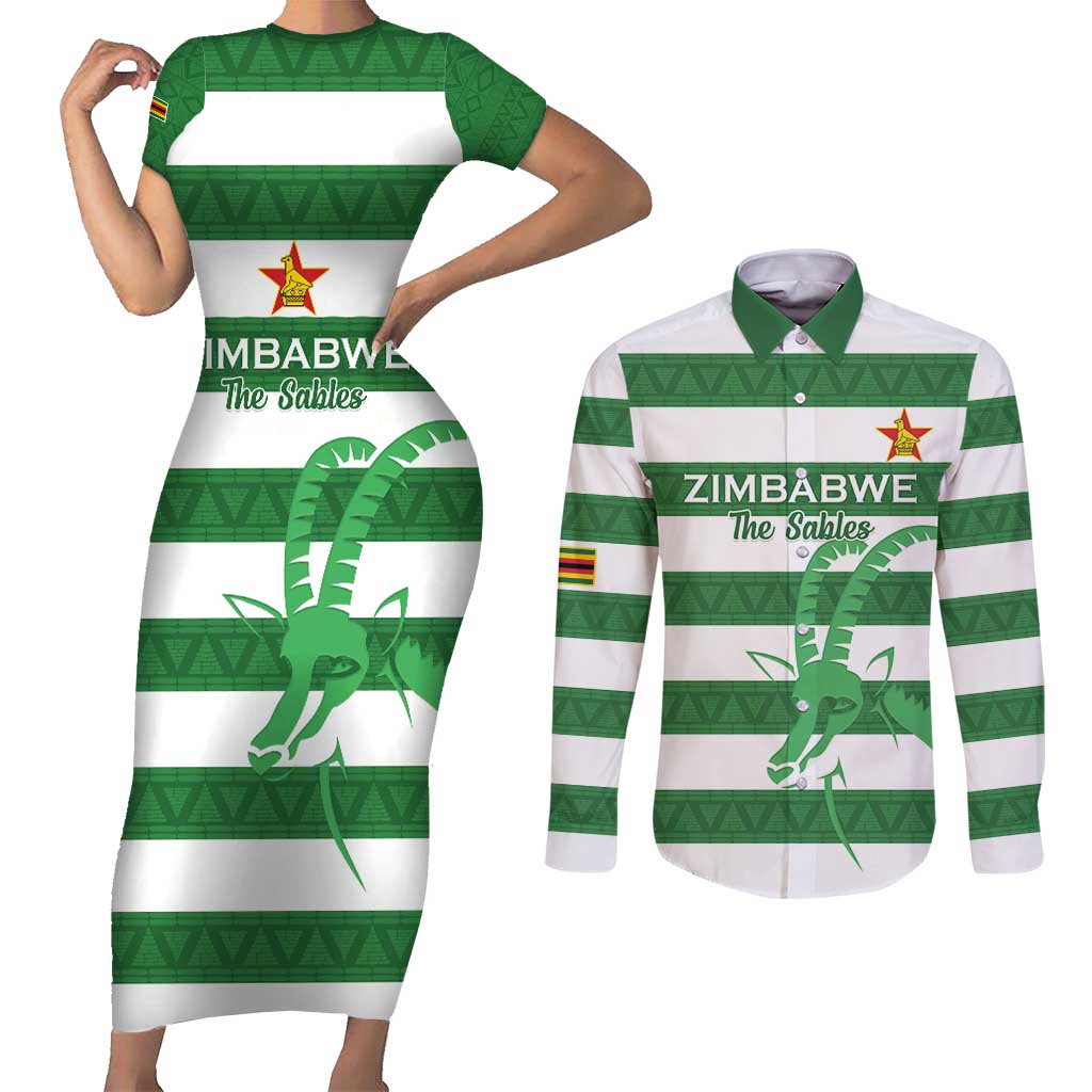 Zimbabwe Rugby Custom Couples Matching Short Sleeve Bodycon Dress and Long Sleeve Button Shirt Go Sables Go