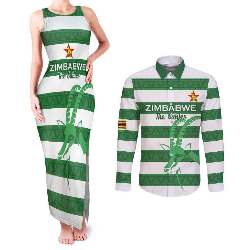 Zimbabwe Rugby Custom Couples Matching Tank Maxi Dress and Long Sleeve Button Shirt Go Sables Go