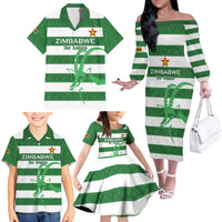 Zimbabwe Rugby Custom Family Matching Off The Shoulder Long Sleeve Dress and Hawaiian Shirt Go Sables Go