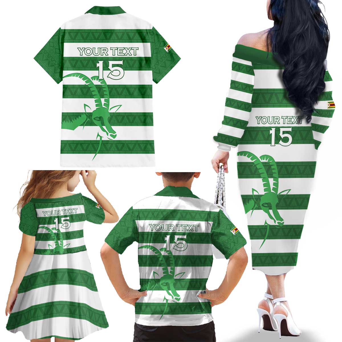 Zimbabwe Rugby Custom Family Matching Off The Shoulder Long Sleeve Dress and Hawaiian Shirt Go Sables Go